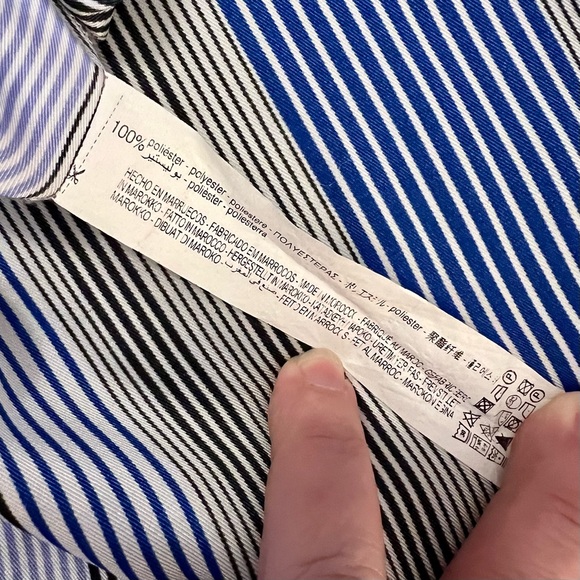 Zara Blue Stripe Satin Effect Midi Shirt Dress w Button Side Slits - Picture 12 of 13